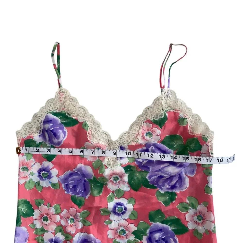 Victoria's Secret 80s Vintage Camisole Gold‎ Label Floral Pink Purple Roses Smal